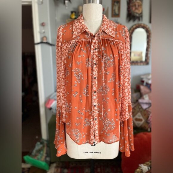Free people boho floral sheer Blouse - Picture 1 of 5